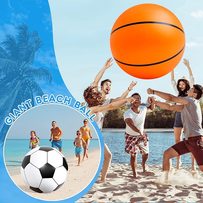 Lewtemi Giant Inflatable Sports Balls Large Inflatable Beach Ball Baseballs Soccer Rainbow Basketball Football for Sport Birthday Party Favor(2 Pcs,Soccer, Basketball,27 Inch)