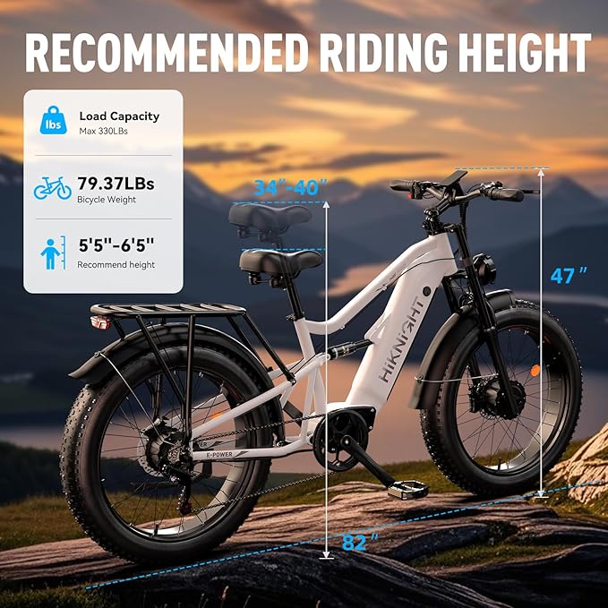 Dual Motor Electric Bike Peak 3000W, 52V 20AH Battery E Bike for Adults 26 Inch Fat Tire Mountain Electric Bicycle 38 MPH, Full Suspension Dual Hydraulic Disc Brake, Up to 90 Miles Range