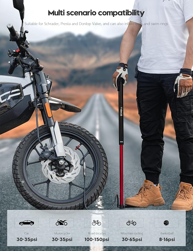 Tiakia Bike Pump with Gauge, High Pressure Bicycle Pump High Volume Portable Hand Air Pump Fit Presta, Schrader Valves Aluminum Bike Tire Pump for Mountain Road Bike, Strollers, Balls