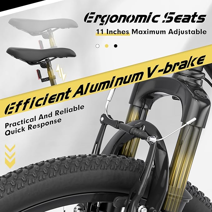 Hardtail Mountian Bikes with 7/21 Speeds Drivetrain, 26 Inch Wheel Mountian Bicycles with Front Suspension, Widened Frame Commuting Bikes with V/Dual Disc Brake