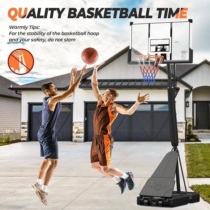 Basketball Hoop Outdoor Basketball Goal Portable Adjustable for Adults, Youth in Backyard, Driveway, Indoor, 44 Inch Pc Shatterproof Backboard, 2 Sand Bags and Portable Wheels