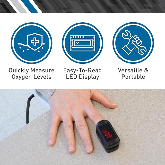 BodyMed Fingertip Pulse Oximeter Blood Oxygen Saturation Monitor with LED Display - Lightweight and Easy to Use - Lanyard and Batteries Included