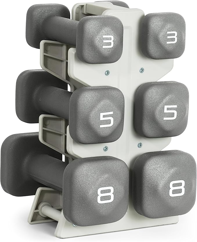 Tone Fitness Neoprene Dumbbell Set with Storage Rack – Non-Slip, Anti-Roll Hand Weights for Home Gym Workouts | 20 lb, 32 lb, & 50 lb Options