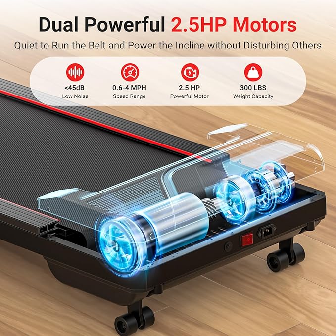 THERUN Walking Pad Treadmills with 6% Auto Incline, 2.5 HP Under Desk Treadmill for Home with Remote Control, 300 lbs Weight Capacity, LED Display, Wide Belt