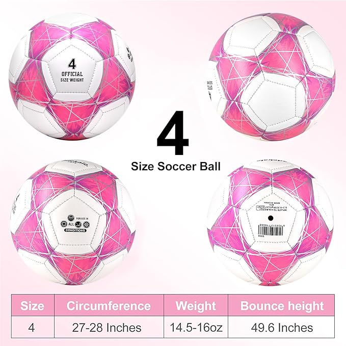 STEEFAN Teal/Blue/Pink Soccer Ball Size 4 for Kids Outdoor Play,Color Change Soccer Official Ball with Needles and Air Pump,Gift Idea for Kid Teen Boy Girl Junior Women,Indoor Outdoor Game Soccer Ball