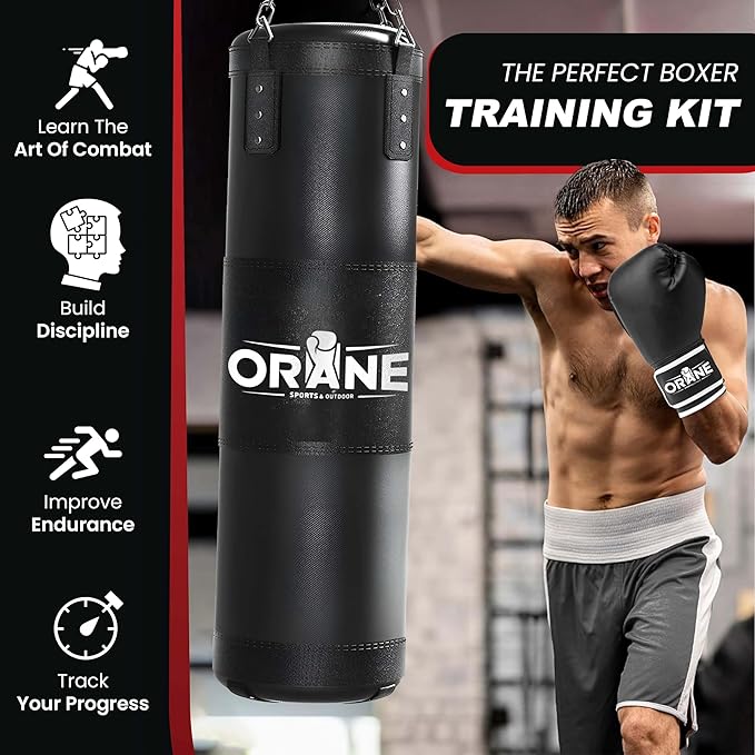 ORANE Punching Bag for Adults, 4FT PU Heavy Boxing Bag Set, Punching Bag with 12OZ Boxing Gloves, Chains, Hand Wraps, Best for MMA, Karate, Kickboxing, Martial Arts, Home Gym Training – Unfilled