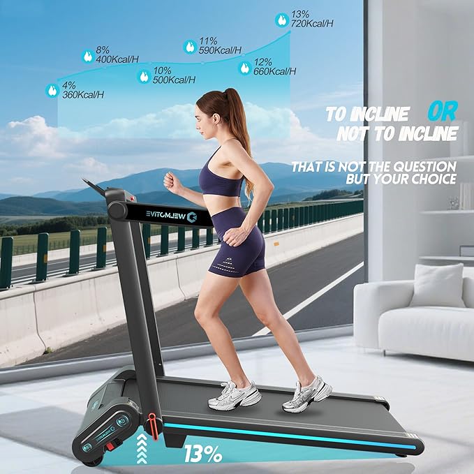 Treadmill with Auto Incline Walking Pad Underdesk for Home Office Potable Compact Running Machine Jogging Caminadora para Casa Up to 13% 6 Levels with Remote Control Indoor Fitness Black
