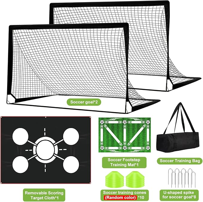 6x4 FT Kids Soccer Goals for Backyard - 2 Pack Soccer Nets, Portable Pop Up Goal Set with Training Mat, Cones, Target & Ball - Soccer Training Equipment Gift for Boys/Girls Ages 3-12