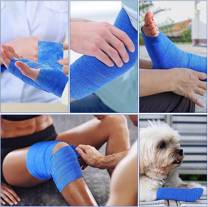 Treela 48 Pack Self Adhesive Wrap Bandage Bulk, 2 Inches x 5 Yards Self Adherent Cohesive Bandage Elastic Athletic Tape Breathable Wound Tape for Stretch Athletic Sports Wrist Ankle(Blue)