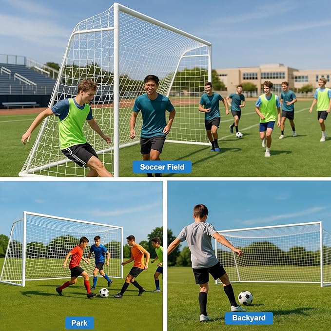 MOPHOTO 6x4/8x6/10x6.5/12x6/16x7ft Soccer Goals for Backyard, Foldable Steel Soccer Goal with 6 Cones, Weatherproof Soccer Goal for Teens/Adults Practice Training