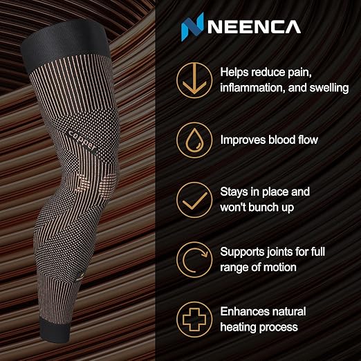 NEENCA Copper Compression Leg Sleeve, Ultra-thin Full Leg Sleeve with Copper Ions Infused Fabric for Knee Pain Relief, Muscle Recovery, Swelling, Inflammation, Promotes Circulation, Sports, Workout...