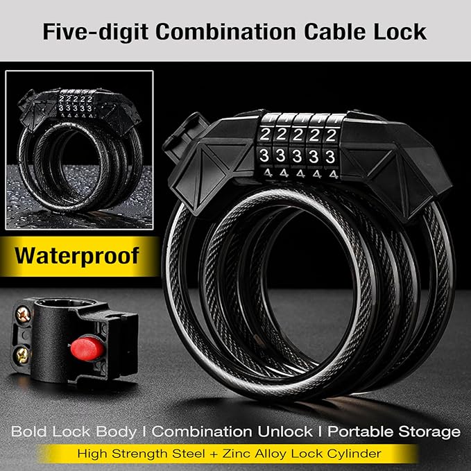 Bike Lock with Mounting Bracket, 4-Feet Bike Cable Basic Self Coiling 5-Digit Resettable Combination Cable Bike Locks, for Bicycle, Motorcycle, Scooter (Blue)
