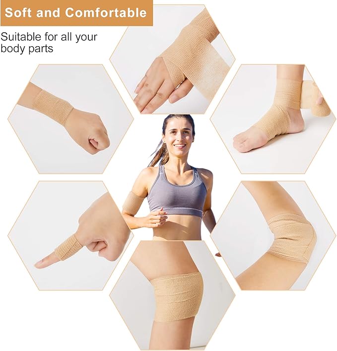 Self Adhesive Bandage Tape (3 Inches X 5 Yards), Elastic Cohesive Bandage Medical Wrap for First Aid, Sports, Wrist & Ankle (3 inch, Count, 12)
