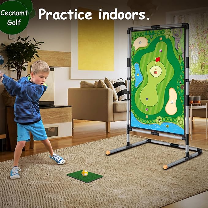 Golf Chipping Game - Battle Golf with Double-Sided Hitting Mat & Stand, Chip Sticky Practice Game for Adults & Kids, Indoor & Outdoor