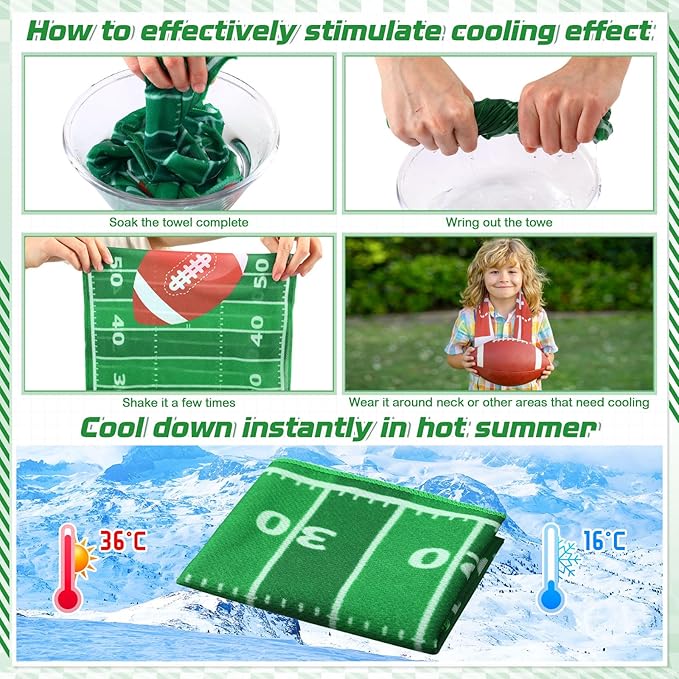 Sports Cooling Towels Baseball Basketball Softball Breathable Soccer Football Volleyball Microfiber Ice Towel Fast Drying for Party Favors Team Gift (24 Pcs,Football,30 x 9 Inch)
