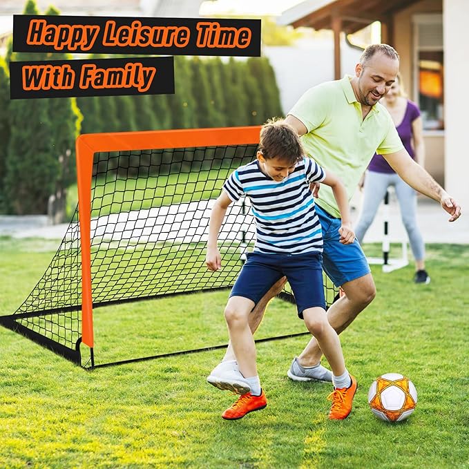 Soccer Goals for Backyard Set, 2 of 4×3 ft Orange Portable Soccer Goal Training Equipment for Games and Training for Backyard for Teens, Comes with Inflator, Soccer Ball, Football Cone