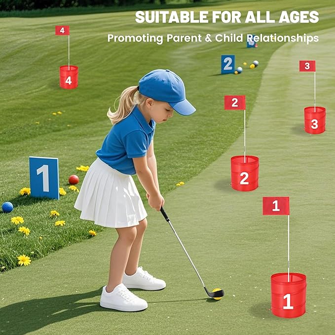 Golf Bucket Yard Game 6-Hole Set with 2 Clubs, Portable Outdoor Yard Game for Family and Adults, Golf Chipping Practice for Lawn, Beach, Camping, Park