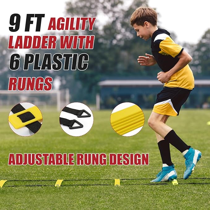 Soccer Goal,Soccer Net,Soccer Goals for Backyard,with Bow Frame,Collapsible Metal Base and Agility Ladder