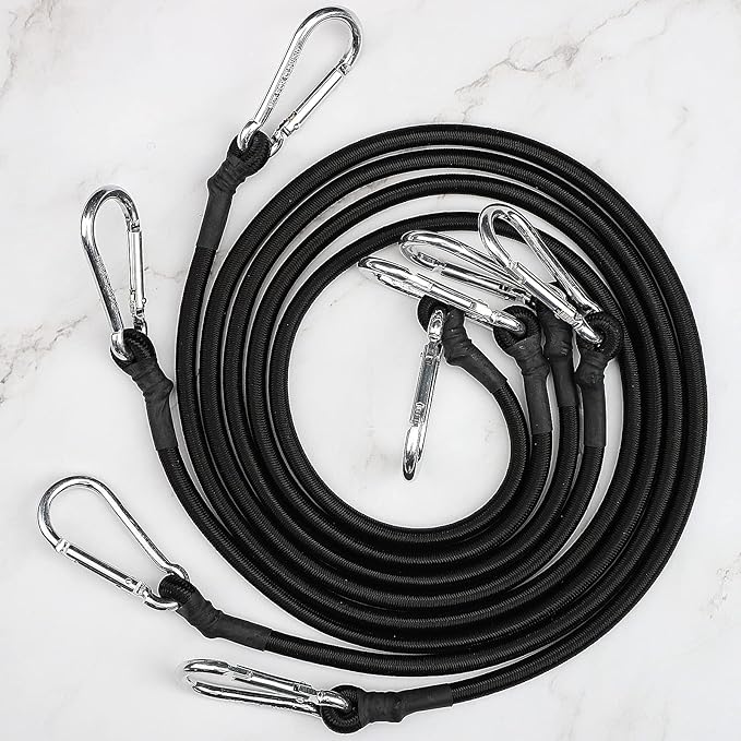 ZHOUBIN 36 Inch Black Bungee Cords with Carabiner Hooks, 4Pcs