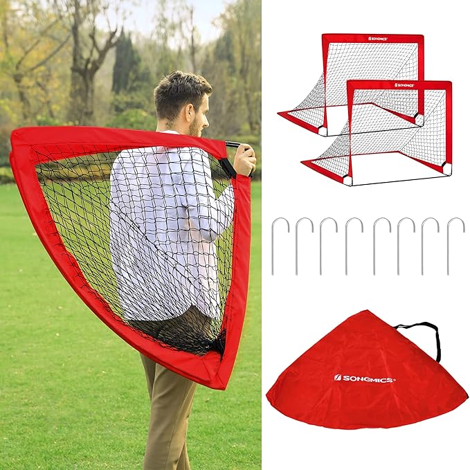 SONGMICS Kids Soccer Goals for Backyard, 4x3 ft Portable Soccer Nets Training Equipment, Toddler Soccer Goal with Carrying Bag, for Field