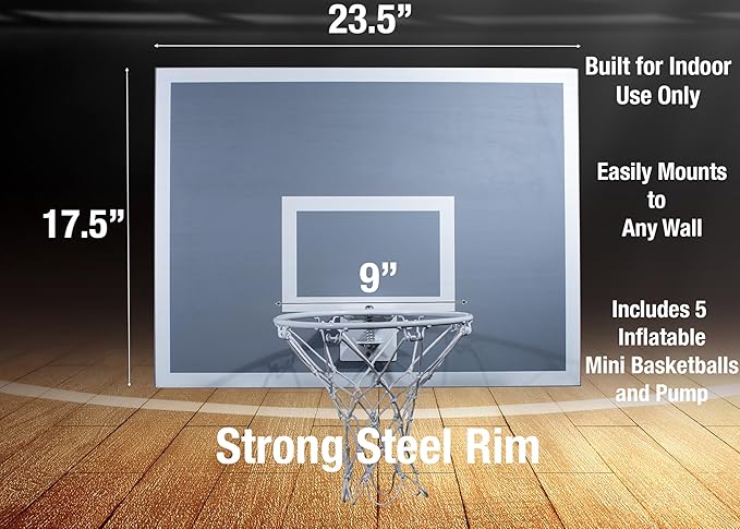 CALIKIWIPROS Mini Basketball Hoop Set Pro League Decorative Solid Wood Wall Mount, Includes 9’ Hoop & 5 mini Basketballs, Classic Look with Colors Matching Some pro Teams.