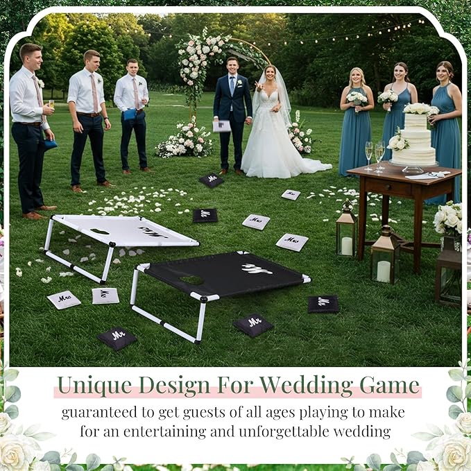 Wedding Portable Cornhole Games Set, PVC Framed Corn Holes Kit-2 Cornhole Boards, 8 Corn Hole Bean Bags and Carrying Case for Wedding Game Beach Yard Toss Indoor Outdoor Camping Party (3x2ft)