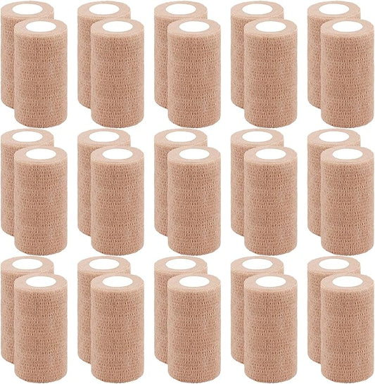 BQTQ 30 Rolls Self Adhesive Bandage Wrap 4 Inch Self Adherent Wrap Stretch Bandages Wound Wrap Self Stick Bandage Wrap Tape for Wrist Ankle Swelling Sprains (Beige)