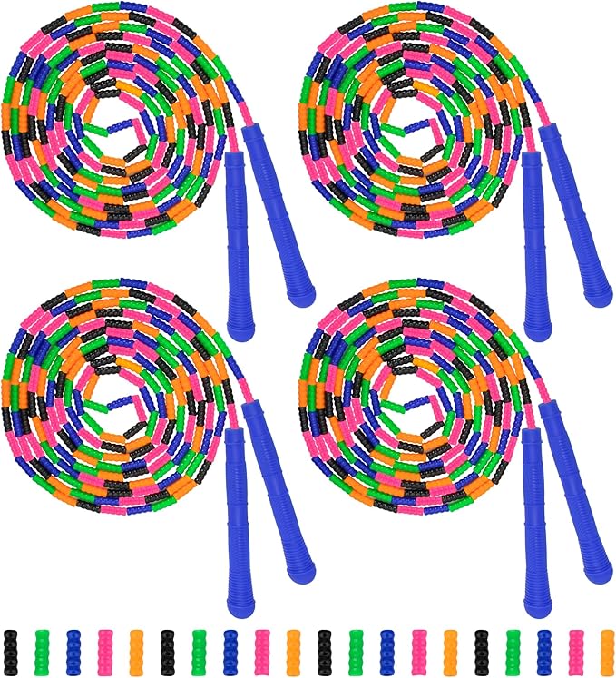 Coolrunner 16 FT Long Jump Rope(4 PACK), Double Dutch Jump Ropes Soft Beaded Skipping for Kids Adults Plastic Segmented Long Enough for 4-5 Jumpers