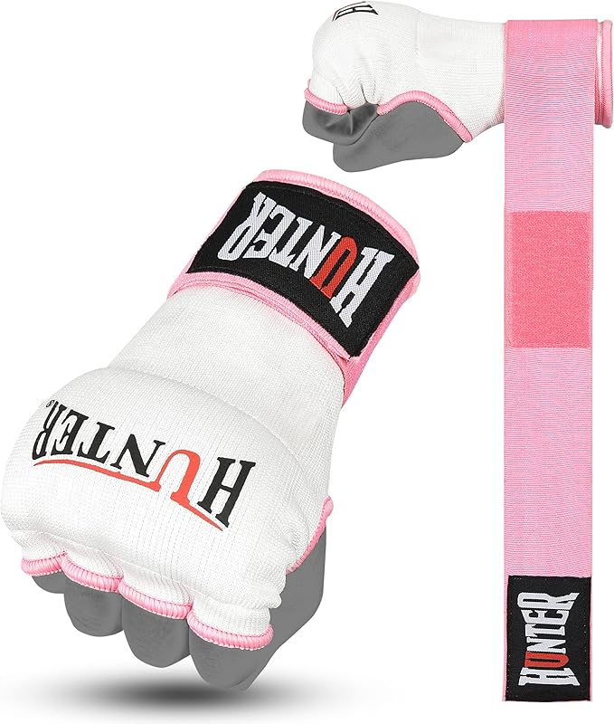 HUNTER Gel Padded Inner Gloves with Hand Wraps for Boxing, Quick Elastic Training Wraps for Men & Women, Muay Thai MMA Kickboxing Martial Arts Knuckle Wrist Protector (Pair)