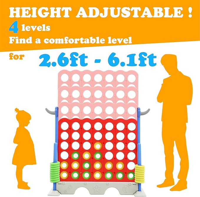 SDADI Height Adjustable 3-in-1 Giant 4 in a Row Connect Game, Jumbo 4-to-Score Game with Golf Game and Ring Toss Set, Indoor Outdoor Yard Game Party Game for Kids Adults and Family, Blue