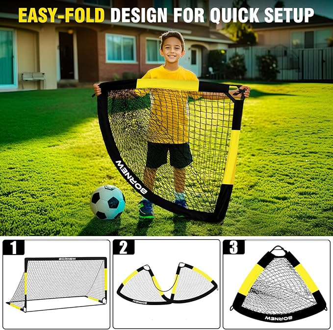 Kids Soccer Goal for Backyard Set - 2 Set of 7X5 / 6X4 ft Toddler Soccer Nets Training Equipment, Soccer Ball, Pop Up Portable Soccer Set for Kids and Youth Games and Training Goals Ages 3-16 Gift