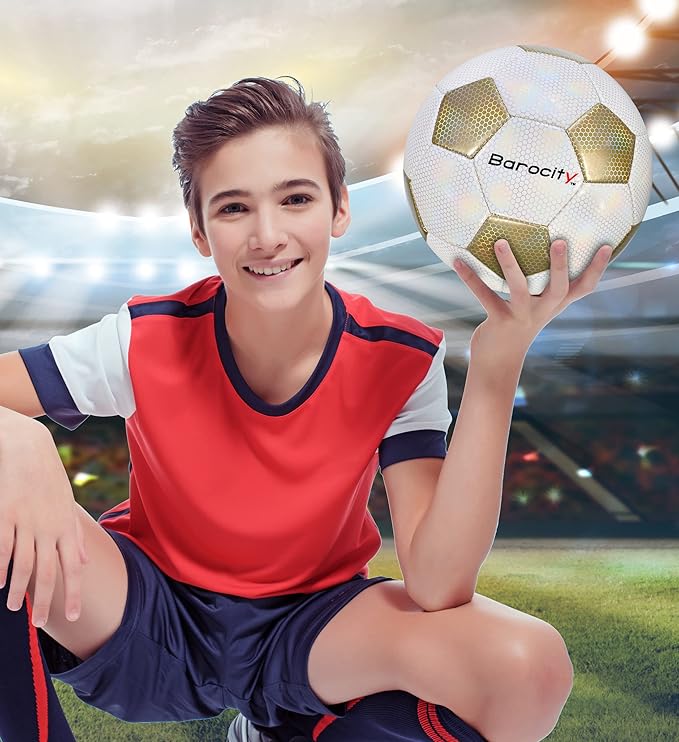 Soccer Ball - Premium Boy and Girl Official Match Ball with Cool Reflective Iridescent Rainbow Hex Pattern, Durable, Indoor, Outdoor, Training, Practice, Playtime and Games