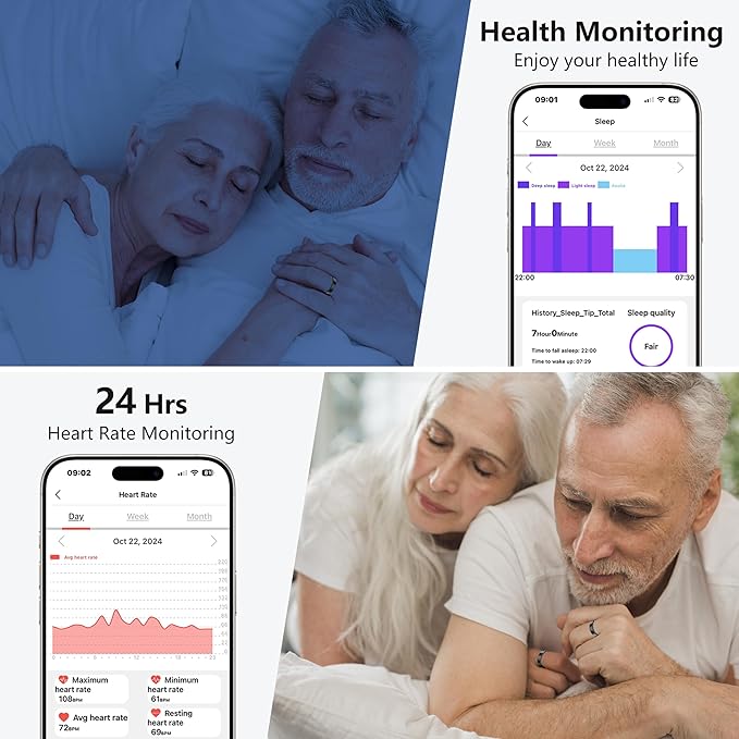 Thin Smart Ring for Fitness & Health Tracking -Pedometer,Sleep/Heart Rate/Blood Oxygen Monitor, Gesture Control / 5ATM Waterproof -No APP Subscription Compatible with Android& iOS (Black, 10)