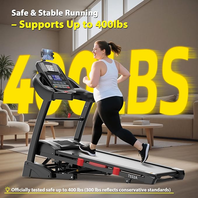 Running Treadmill for Home 400lbs Capacity, 5.1HP Folding Treadmill with 15% Auto Incline, Exercise Machine with Handle, App Scene Simulation, 18" Wide Deck, 0.6-10MPH, Included