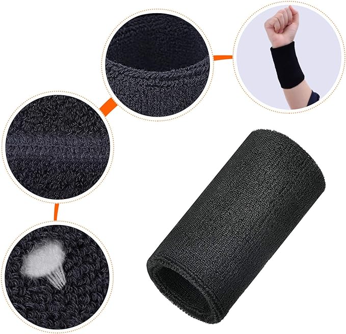WILLBOND 6 Inch Wrist Sweat Bands for Men Women Tennis Elastic Athletic Long Sweatband Wrist Absorbent for Basketball Tennis Running Outdoor Activity