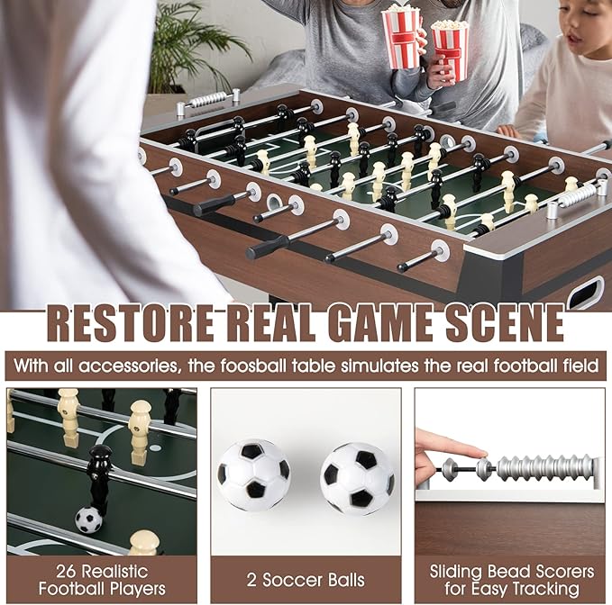 Goplus 54" Foosball Table for Adults, Full Sized Game Tables with 2 Balls, Wood Arcade Soccer Table Game for Kids Indoor Game Room Family Night