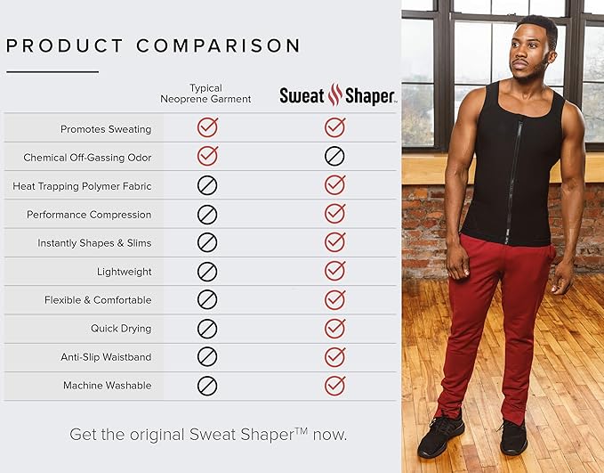 Sweat Shaper Men's Sauna Shirt Zip Tank for Gym, Exercise Sauna Suit