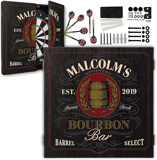 THOUSAND OAKS BARREL CO. | Personalized Dartboard & Cabinet Set with 6 Steel Tip Darts