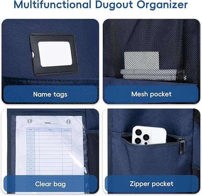 Baseball/Softball Dugout Organizer - 15+ Helmet & Glove Storage Bag, Military-Grade 900D Fabric & 6 Reinforced Steel Hooks