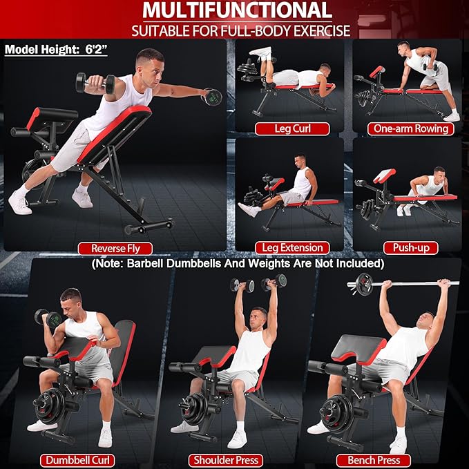 OPPSDECOR Adjustable Weight Bench with Leg Extension, Leg Curl - 800 LBS Heavy Duty Workout Bench for Home Gym - Preacher Curl, Flat, Incline, Decline Sit Up - Full Body Workout