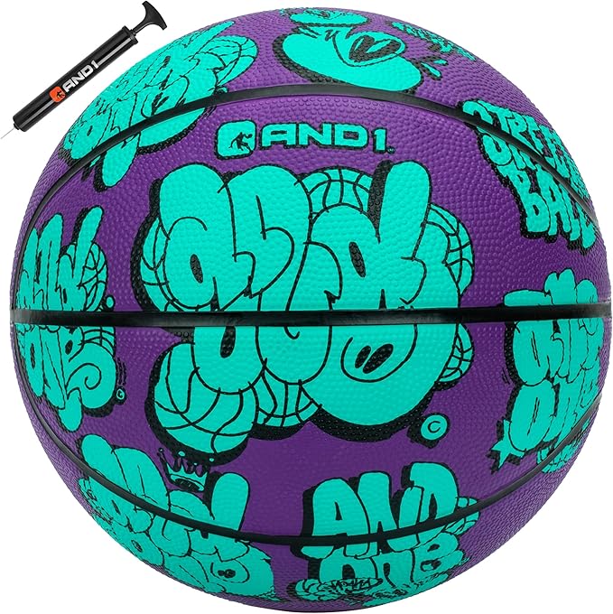 AND1 Toss Up Basketball : Youth Sized Rubber Streetball for Indoor and Outdoor Use, Deep Channel Construction and Durability, Includes 10” Pump