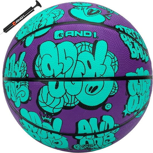 AND1 Toss Up Basketball : Youth Sized Rubber Streetball for Indoor and Outdoor Use, Deep Channel Construction and Durability, Includes 10” Pump