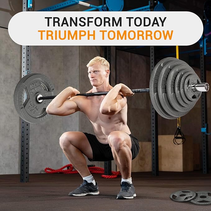 BalanceFrom Tri-Grip Cast Iron Weight Plates Set, 2-Inch Center Hole, Gray Color, for Home Gym, Weightlifting, and strength Training