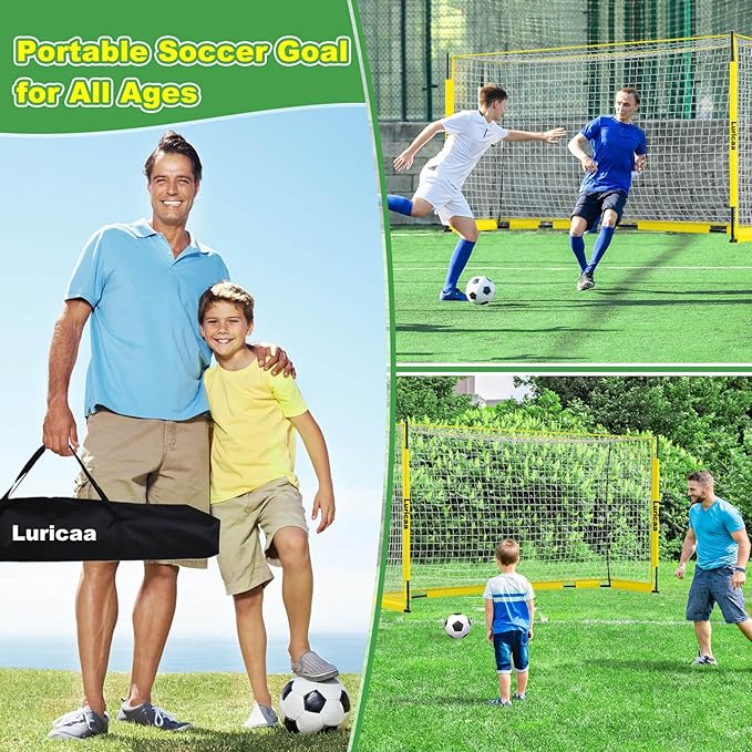 Collapsible Soccer Goal, 12×6 ft /6×4 ft Portable Soccer Goal Net for Backyard, Quick Setup Soccer Goals with 1 Carry Bag, 1 Agility Ladder, 4 Ground Nails,12 Training Cones