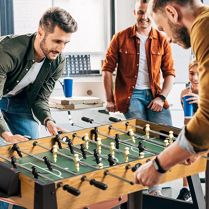 RELAX4LIFE 48'' Foosball Table, Wooden Soccer Game Table with 2 Footballs, Score Devices, Recreational Foosball Games for Kids & Adults, Arcade Table for Pub, Bars, Parties Family Night Game