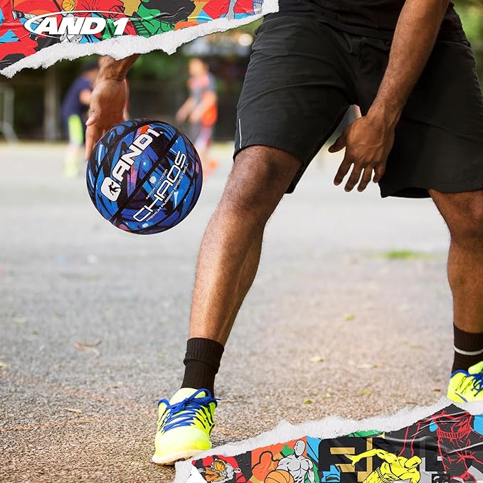 AND1 Chaos Basketball: Official Regulation Size 7 (29.5 inches) Rubber - Deep Channel Construction Streetball, Made for Indoor Outdoor Basketball Games