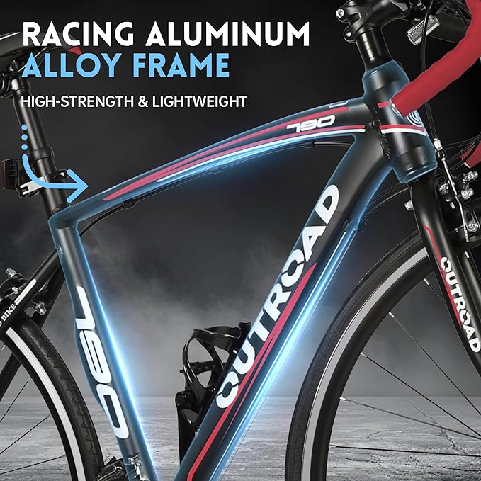 Road Bike 14-21Speed 700C Wheel with Light Aluminum Alloy Frame Commuter Bicycle with Dual Disc/V Brakes for Women and Men Black,White,Blue,Red