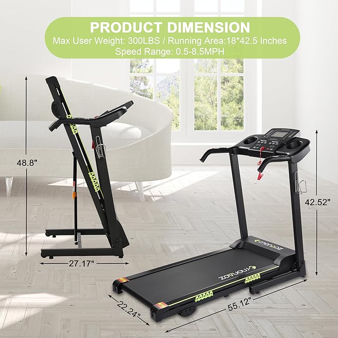 Treadmills for Home, Treadmill with Manual Incline, 3.0HP Folding Electric Treadmil, 18" Wide Running Machine with Bluetooth Speaker & Pulse Monitor, 300 LBS Weight Capacity
