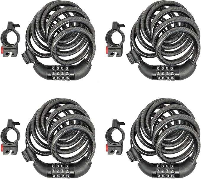 SEPOX® 4Pcs Pack 6FT Extra Long Cable Combination Bike Locks, 4 Digits Retractable Security Lock, 12mm Heavy Duty Anti-Theft Cable for Bicycle, Scooter, Gate, Outdoor Equipment, Weatherproof-Rustproof