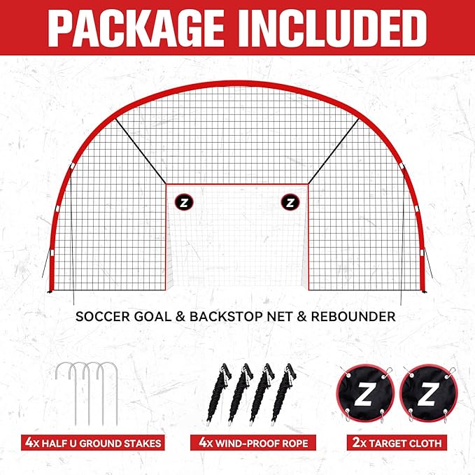 3-in-1 Soccer Goal with Backstop Net & Rebounder, 21x10ft Soccer Rebounder Net with 2 Targets, 36-Strand PE Net, Soccer Equipment for Training Shoot Pass Ball Control, Backyard Game